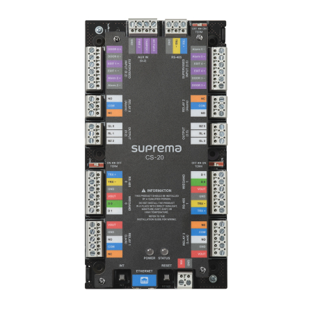 Centrale Control Acces - Centrala Control Acces Suprema CoreStation CS-20 – Controller 2 Usi cu 4 Relee Integrate, RS-485 OSDP V2, Wiegand, AUX Fire, 500.000 Utilizatori, TLS 1.2, BioStar X | Birouri, Spitale si Facilitati fa