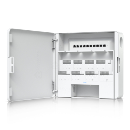 Centrala Control Acces UniFi EAH-8 Enterprise – Hub 8 Usi cu Switch Gigabit 10 Porturi, 8x PoE+ 190W Agregat, Alimentare AC/DC cu Intrare Backup Baterie Integrata, 10.000 Utilizatori | Cladiri de Biro [1]