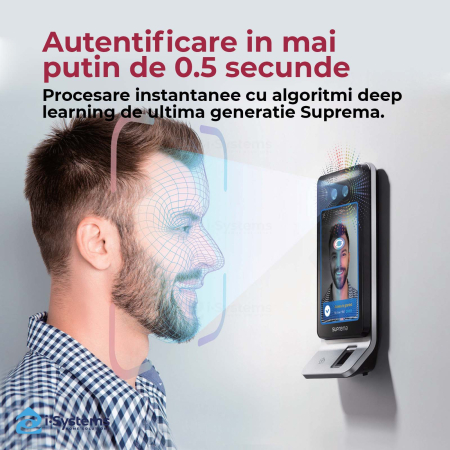Terminal biometric multimodal Suprema FaceStation F2 FSF2-AB, recunoastere faciala AI <0.5 s, RFID/HID/iCLASS/Seos, NFC/BLE, 100.000 utilizatori, IP65 [1]