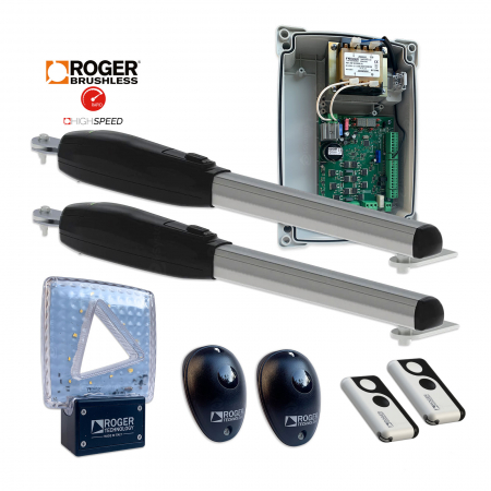 Kit-uri Porti Batante - Kit automatizare poarta batanta Roger Technology Kit SMARTY 4/HS, 4m/canat, 400Kg/poarta, 36V, brushless, deschidere rapida