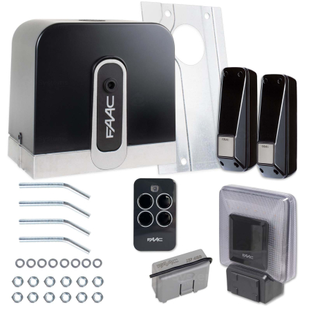Kit-uri Porti Culisante - Kit automatizare poarta culisanta FAAC C720 24V– Motor 400Kg / 15m uz continuu, encoder anti-strivire, receptor 433MHz, telecomanda 4 canale, fotocelule, lampa LED