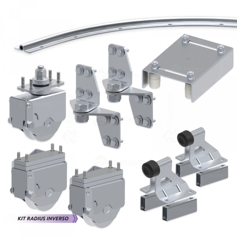 Kit feronerie poarta articulata FAC KA8104.490 Radius Invers, R=0.5m, deschidere utila 4.5m, 8 foi, deschidere la 90° [1]