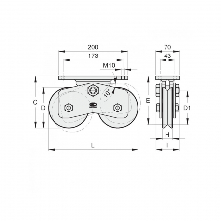 Sistem role zincate cu rulment FAC Cod 741.120 profil V, D120mm, 900Kg/sistem [1]