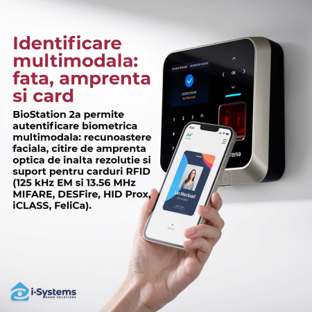 Terminal biometric AI Suprema BioStation 2a BS2A-ODPB, control acces & pontaj, amprenta, card RFID, AI procesare rapida, IP65, 100.000 utilizatori [2]