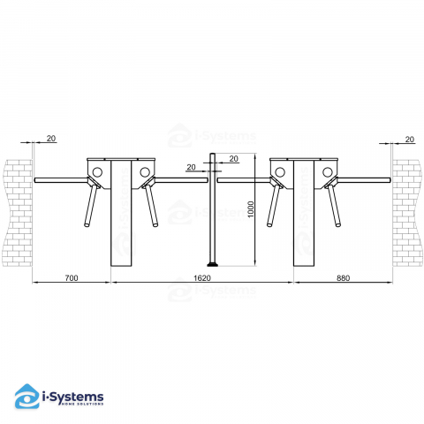 Turnichet bidirectional CAME OZAK 500E D, tip tripod cu brate fixe, dublu semiautomat, electromecanic, corp din inox cu un picior [2]