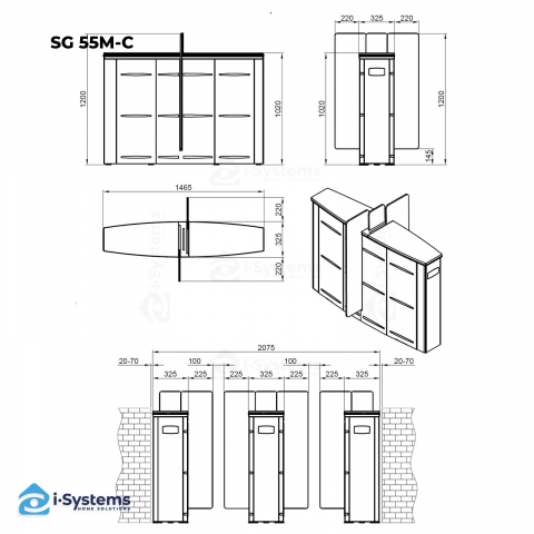 Turnichet poarta rapida glisanta speed-gate CAME Ozak SG 55, retractabila, unitate centrala, aripi din sticla securizata [7]
