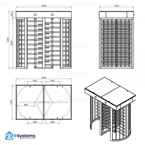 Turnichet Vertical Full-Height CAME OZAK BT 312-2, 2 pasaje, rotor cu 3 axe, constructie zincata si vopsita, IP54, bidirectional, control acces avansat [1]