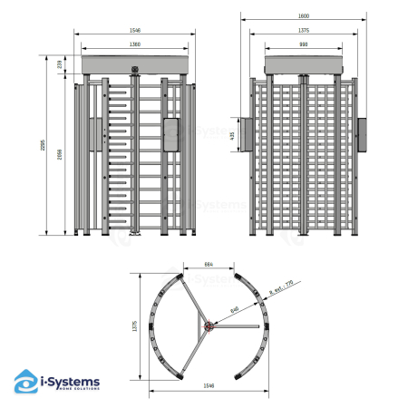 Turnichet vertical full-height TRS 370 Automatic Systems, 3 brate 120°, pasaj unic 640 mm, MCBF 3.000.000 cicluri, IP43 [2]