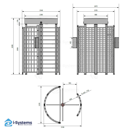 Turnichet vertical full-height TRS 371 Automatic Systems, 4 brate 90°, pasaj unic 550 mm, MCBF 3.000.000 cicluri, IP43 [2]
