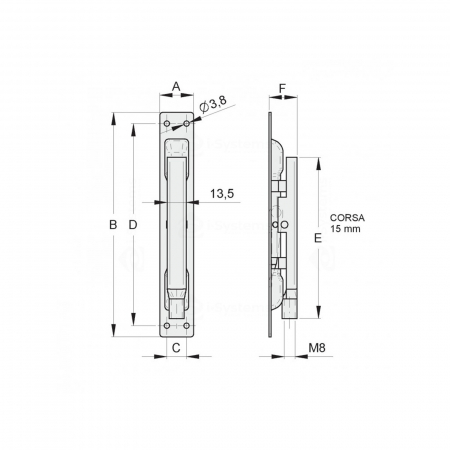 Zavor incastrabil, porti batante, FAC Cod 320/24, D20x160mm, prelungire cu bara filetabila M8 [1]