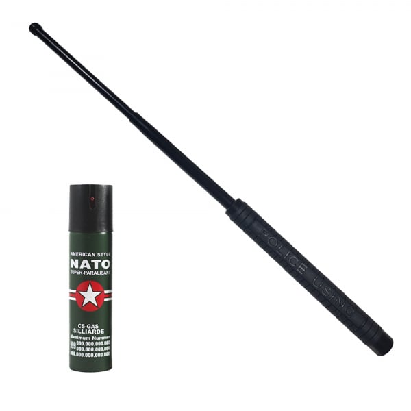 Baston telescopic Police 50 cm, negru, cadou spray NATO 60 ml [1]