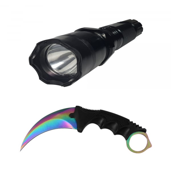Lanterna cu electrosoc cu acumulator, LED, cutit karambit rainbow inclus [1]