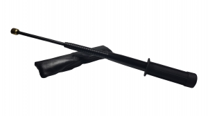 Set baston telescopic flexibil negru maner tip tonfa 47 cm + box argintiu 1 cm grosime [1]