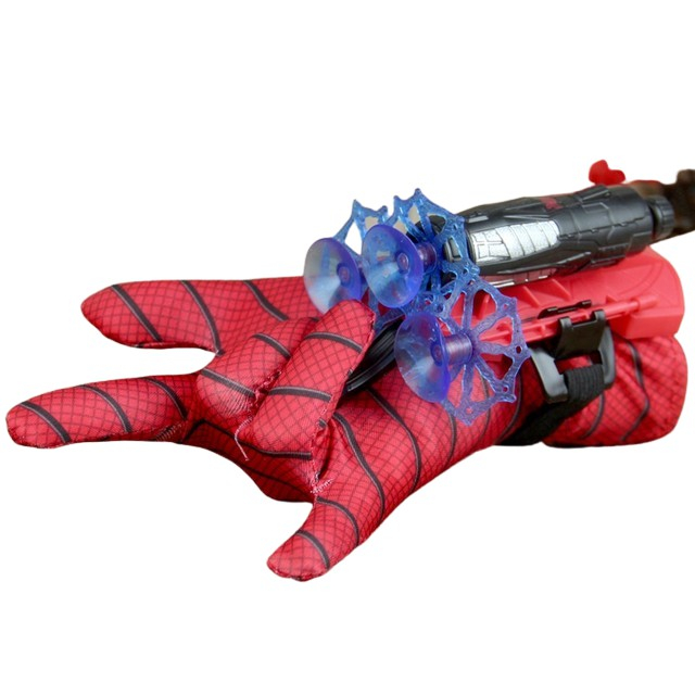 Set costum cu muschi Spiderman, manusa cu lansator si masca plastic LED, rosu [5]