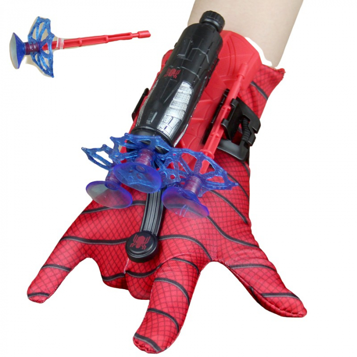 Set costum cu muschi Spiderman, manusa cu lansator si masca plastic LED, rosu [6]
