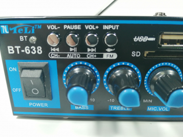 Amplificator bluetooth digital, tip Statie, 2 x 30 W, intrari USB-SD, doua intrari microfon [4]