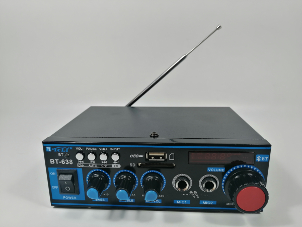 Amplificator bluetooth digital, tip Statie, 2 x 30 W, intrari USB-SD, doua intrari microfon [3]