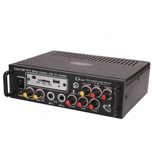 Amplificator digital, tip Statie, 2x25 W, telecomanda, USB-SD, 2 intrari microfon, briceag buzunar cadou [4]