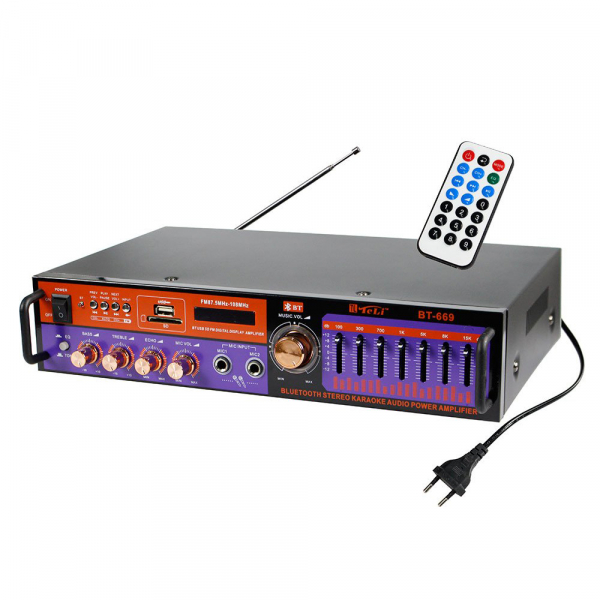 Amplificator digital, tip Statie, 2x20 W, Bluetooth, telecomanda, intrari USB, SD Card, microfon [2]