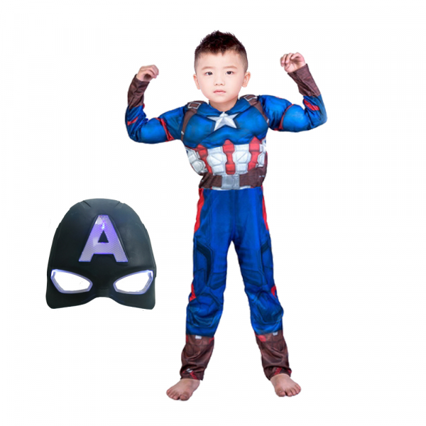 Costum Captain America Avengers Endgame cu muschi, marimea L, 7-9 ani, masca LED cadou [1]