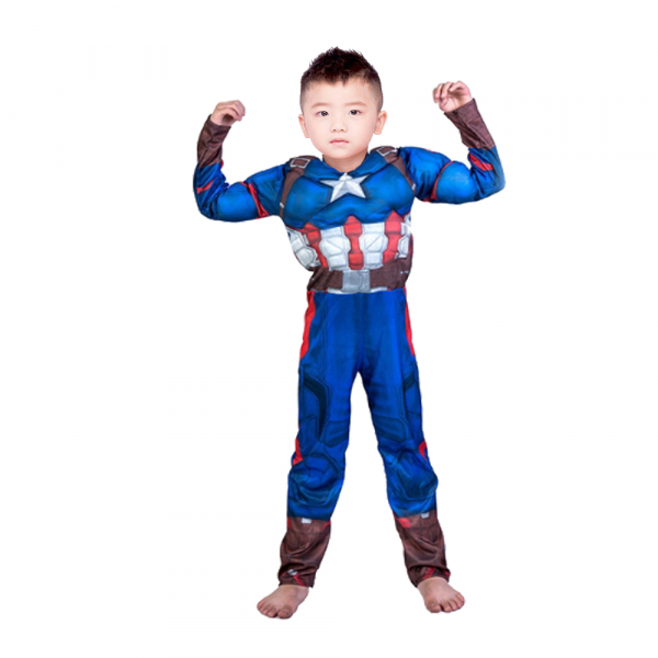 Costum Captain America Avengers Endgame cu muschi, marimea L, 7-9 ani, masca LED cadou [2]