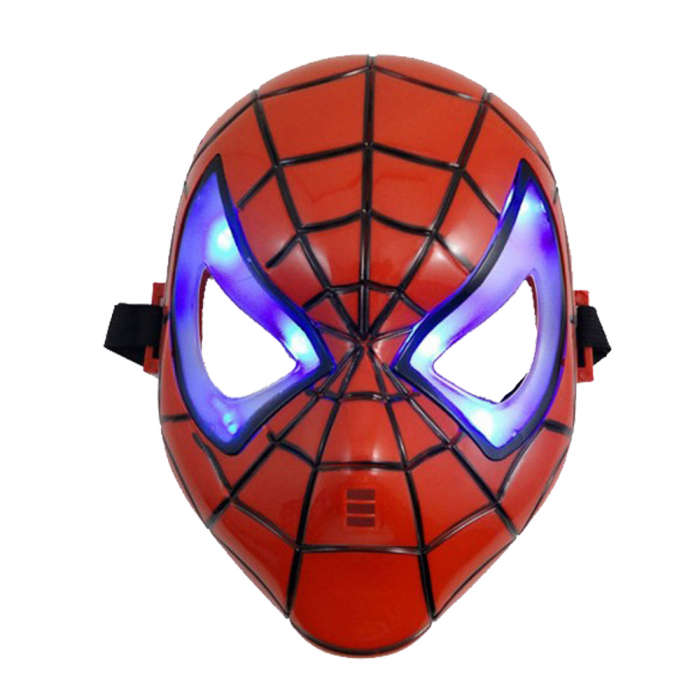 Set costum cu muschi Spiderman, manusa cu lansator si masca plastic LED, rosu [4]