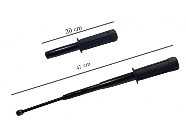 Set baston telescopic flexibil negru maner tip tonfa 47 cm + box argintiu 1 cm grosime [3]