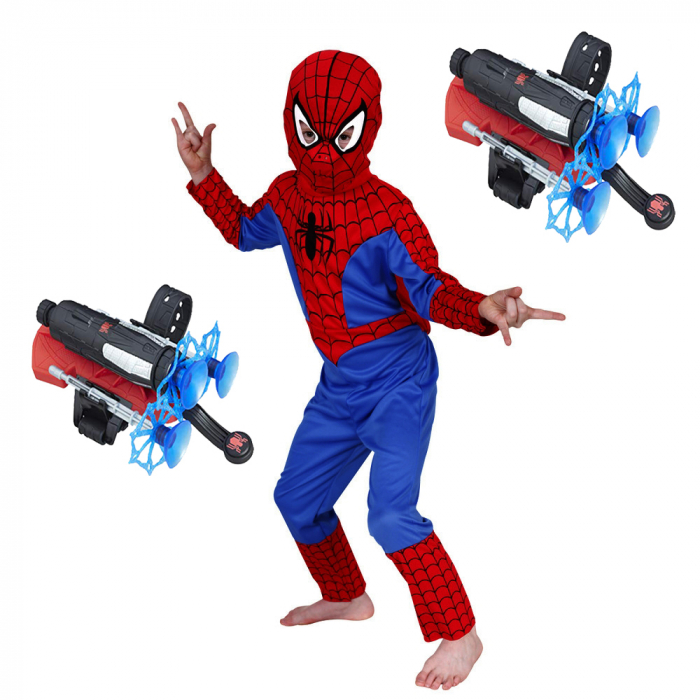 Set costum Spiderman clasic si doua lansatoare cu ventuze [1]