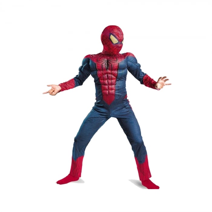Set costum cu muschi Spiderman, manusa cu lansator si masca plastic LED, rosu [3]