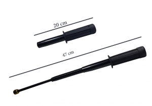 Set baston telescopic flexibil negru maner tip tonfa 47 cm + box argintiu 0,5 cm grosime [3]