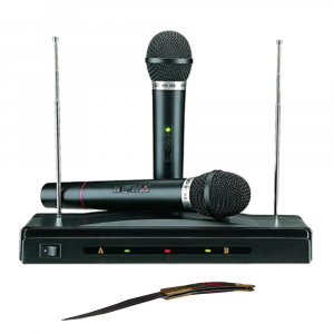 Set microfoane wireless si reciever C-05, cutit spaniol cadou [0]