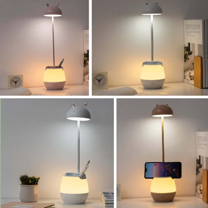 Lampa de birou cu suport pixuri reglabila Ideas4Comfort, lampa de veghe portabila, USB reincarcabila, BPA-free, Iepuras, alb [3]