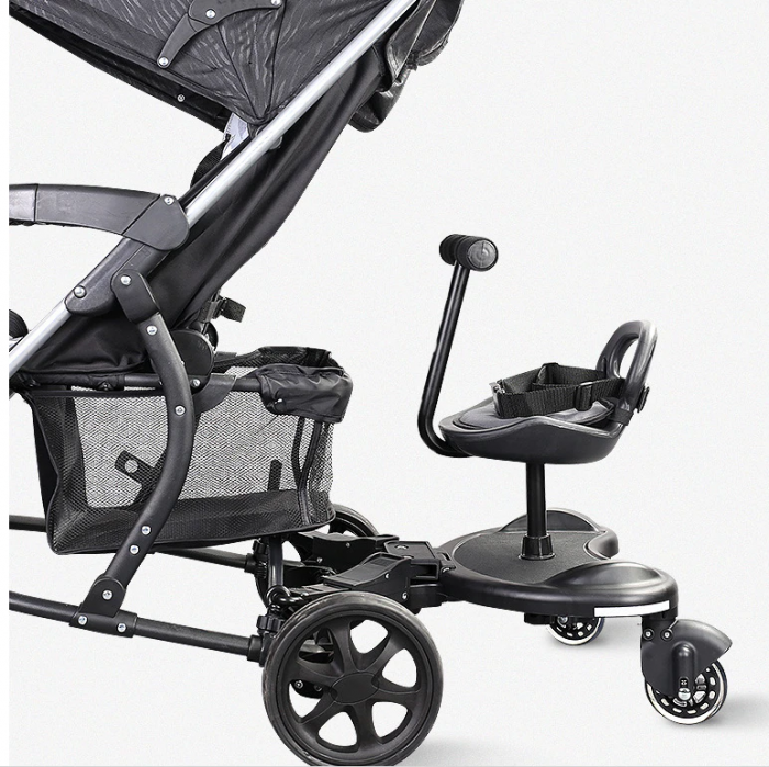 Adaptor de carucior pentru al doilea copil, buggy board cu scaun demontabil, 2 roti, capacitate 25 kg, universal, Ideas4Comfort, negru [8]