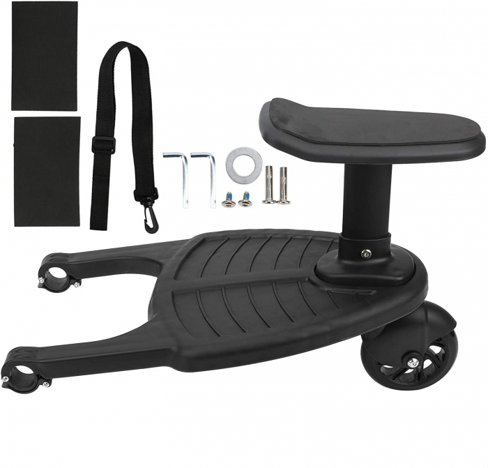 Adaptor de carucior pentru al doilea copil, 3-7 ani, remorca carucior, platforma pentru al doilea copil, 1 roata, capacitate 25 kg, negru [3]
