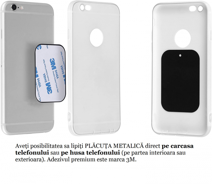 Set 2 placute metalice pentru suport magnetic de telefon, adeziv 3M, dimensiunea 4.5 x 6.5 cm, negru [4]