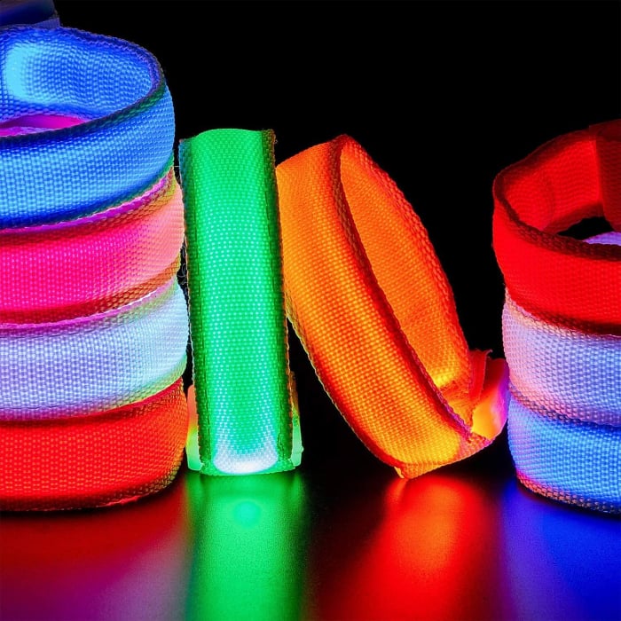 Set 2 benzi iluminare cu LED reincarcabile USB, bratara LED cu 3 moduri de iluminare, 20 cm lungime, vizibilitate 360 grade, Ideas4Comfort, rosu [10]