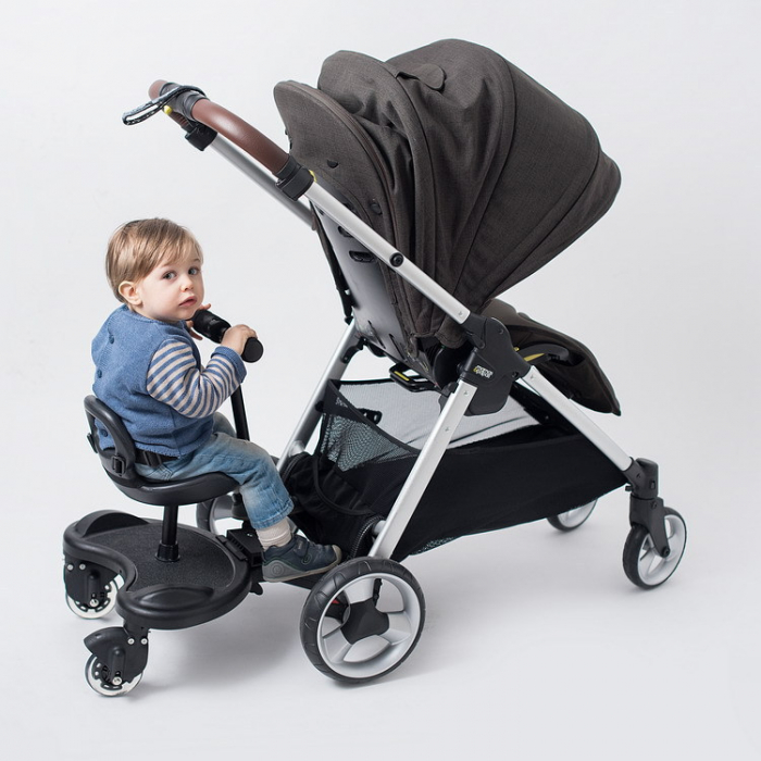 Adaptor de carucior pentru al doilea copil, buggy board cu scaun demontabil, 2 roti, capacitate 25 kg, universal, Ideas4Comfort, negru [12]