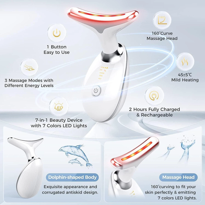 Aparat facial multifunctional 7 in 1 pentru reducerea ridurilor, hidratare, lifting, simulare microciculatie, ingrijire fata/gat, terapie cu lumina LED 7 culori, EMS, incalzire, USB, portabil [3]
