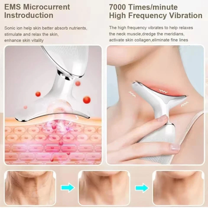 Aparat facial multifunctional 7 in 1 pentru reducerea ridurilor, hidratare, lifting, simulare microciculatie, ingrijire fata/gat, terapie cu lumina LED 7 culori, EMS, incalzire, USB, portabil [7]