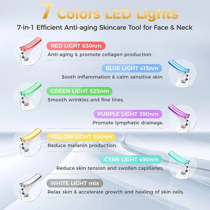 Aparat facial multifunctional 7 in 1 pentru reducerea ridurilor, hidratare, lifting, simulare microciculatie, ingrijire fata/gat, terapie cu lumina LED 7 culori, EMS, incalzire, USB, portabil [4]
