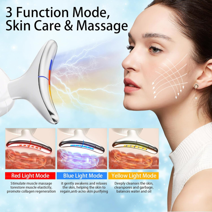 Aparat masaj facial multifunctional 7 in 1, ingrijire fata/gat, reincarcabil USB, reduce ridurile, 3 moduri masaj, lifting facial anti-aging, vibratii, lifting, terapie cu lumina LED 7 culori [3]