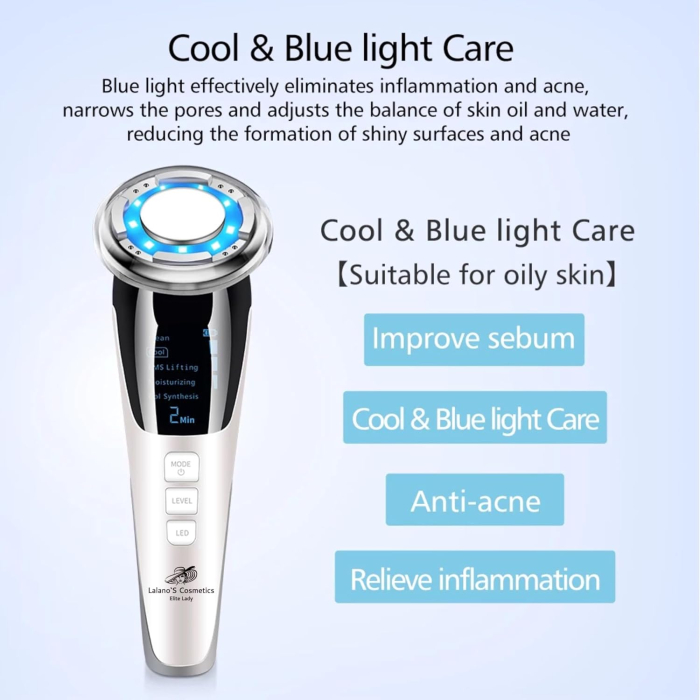 Aparat pentru tratament facial 5 in 1 cu vibratii EMS, functie hot & cool, lifting, anti rid, cearcane, anti-aging, dispozitiv profesional ingrijire ten, USB, portabil [4]