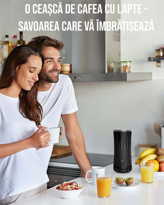Aparat spuma lapte 4 in 1 pentru cafea tip Milk Frother, 240 ml, 400W, spuma calda/rece latte, cappuccino, macchiato, frappe, burete, 2 teluri spumare, perie, spatula silicon, 2 pahare termice incluse [9]