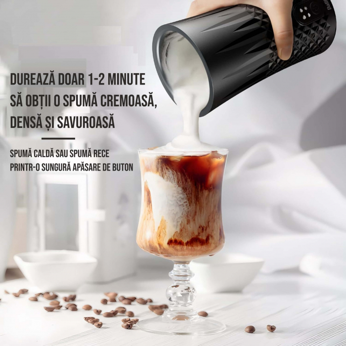 Aparat spuma lapte 4 in 1 pentru cafea tip Milk Frother, 240 ml, 400W, spuma calda/rece latte, cappuccino, macchiato, frappe, burete, 2 teluri spumare, perie, spatula silicon, 2 pahare termice incluse [4]