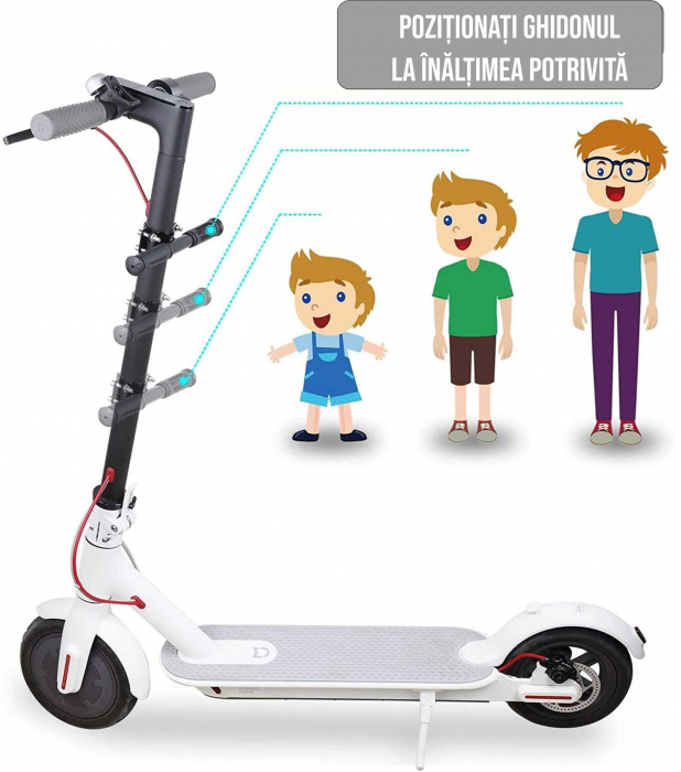 Maner ghidon suplimentar trotineta, scuter, 23 cm, reglabil, mansoane din silicon, ghidon de copil pentru trotineta, Ideas4Comfort (negru/rosu) [5]