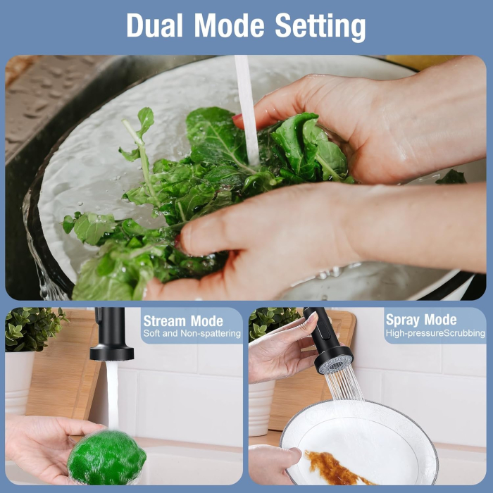 Baterie bucatarie din inox, robinet chiuveta cu pipa extractibila, rotativ 360°, monocomanda, otel inoxidanil, 2 moduri de jet, potrivita pentru bucatarie, bar [7]