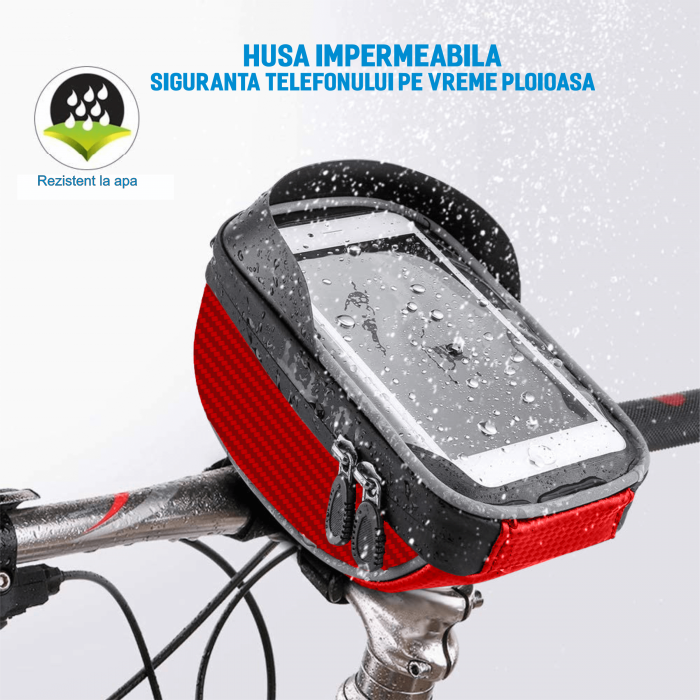 Borseta bicicleta impermeabila cu husa pentru telefon, neagra [3]