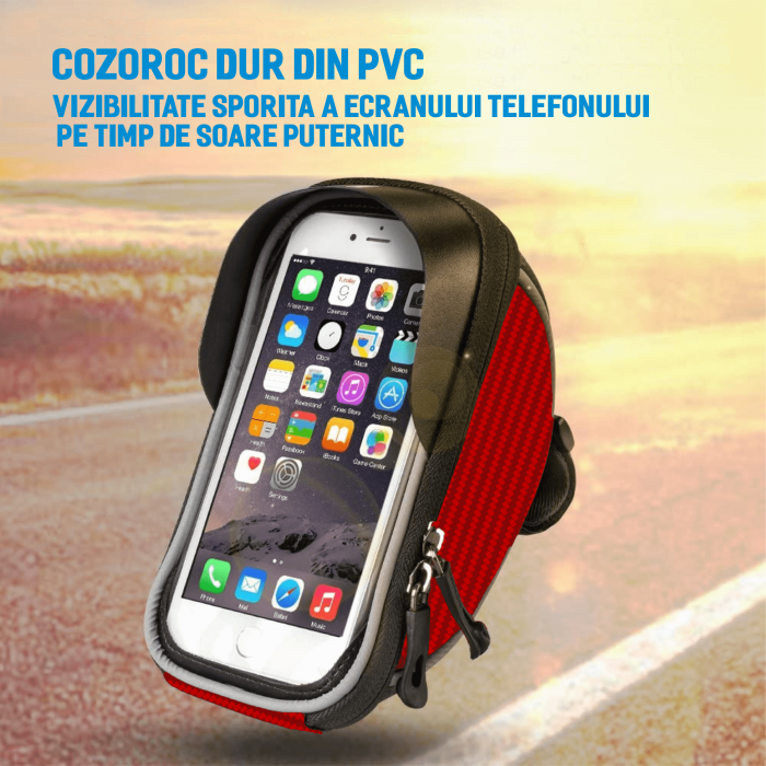 Borseta bicicleta impermeabila cu husa pentru telefon, neagra [6]