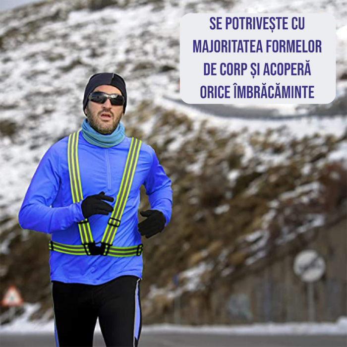Bretele reflectorizante elastice cu benzi de semnalizare, ajustabila, marime universala, unisex, pentru ciclism sau sporturi nocturne, Ideas4Comfort, verde [9]