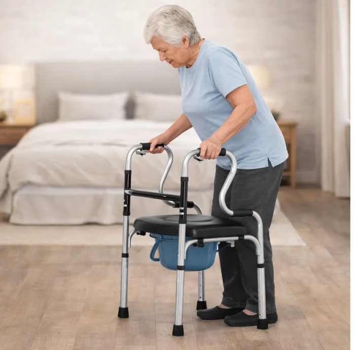 Cadru de mers 3 in 1 pliabil, cu roti detasabile incluse, 3 moduri de utilizare, fix/mergator/rulant, reglabil 8 trepte pe inaltime, multifunctional 3 in 1, cadru ortopedic cu dublu sprijin [7]